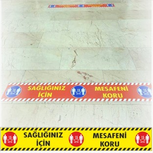 PandemiLevhaları YER FOLYOLARI Laminasyonlu "şerit" mesafe ikaz folyosu 